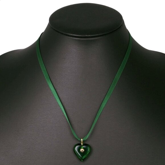 Baccarat heart choker Green crystal/K18 yellow gold heart 4.8g Women - Picture 1 of 10